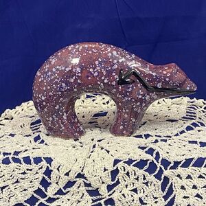 Vintage Studio Pottery Bear Sculpture MCM Speckled Glaze Lodge Cabin Decor 9"